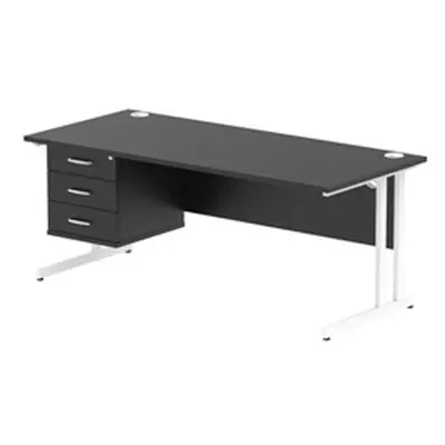 Impulse 1800x800 Desk Black/White Cantilever Leg 1x3 Drawer Fixed Ped