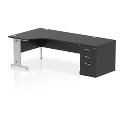 Impulse 1800 LH Crescent Desk Black/Silver Cable Managed 800 DH Ped