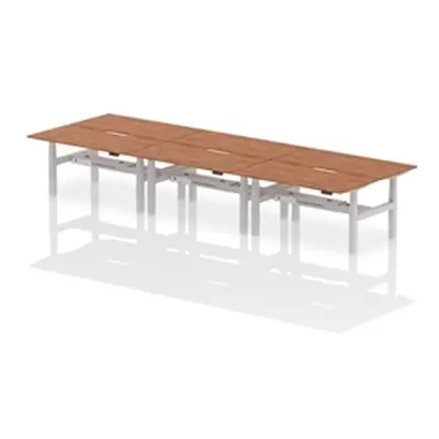 Air B2B 1600x800 Adjustable 6P Bench Desk Scalloped Walnut/Silver