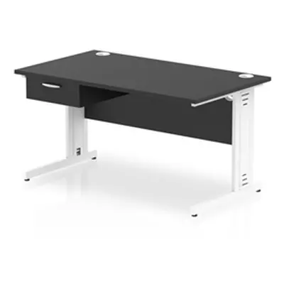 Impulse 1400x800 Desk Black/White Cable Managed Leg 1 Dr Fixed Ped