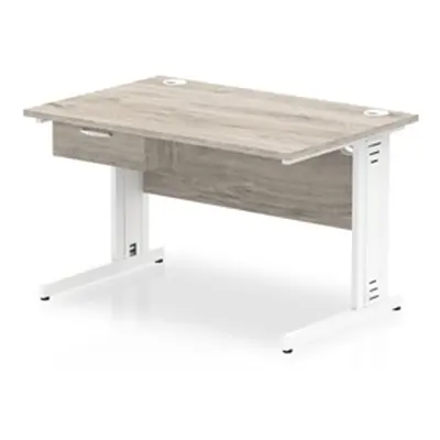 Impulse 1200x800 Desk Grey Oak/White Cable Managed Leg 1 Dr Fixed Ped