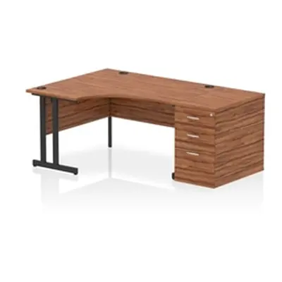 Impulse 1400 LH Crescent Desk Cantilever Walnut/Black 800 Desk Hi Ped