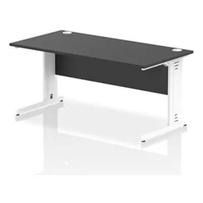 Impulse 1600x800mm Straight Desk Black Top White Cable Managed Leg