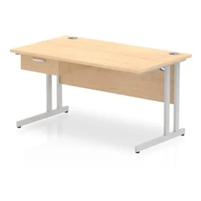 Impulse 1400x800 Desk Maple/Silver Cantilever Leg 1x1 Drawer Fixed Ped