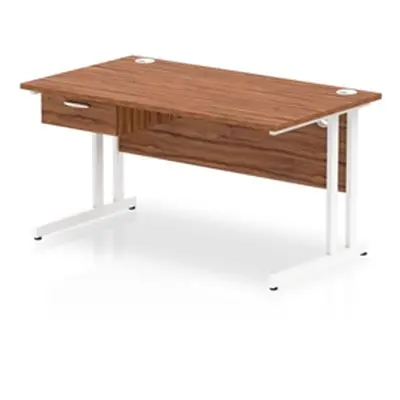 Impulse 1400x800 Desk Walnut/White Cantilever Leg 1x1 Drawer Fixed Ped