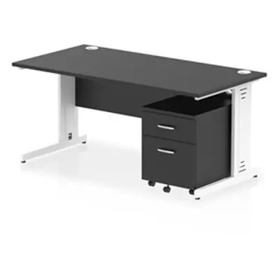 Impulse 1600x800 Desk Black/White Cable Managed 2 Drawer Mobile Ped