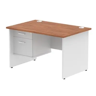 Impulse 1200x800 Desk Walnut/White Panel End Leg 1x2 Drawer Fixed Ped