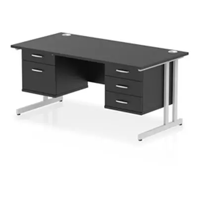 Impulse 1600x800 Desk Black/Silver Cantilever 2 & 3 Drawer Fixed Peds