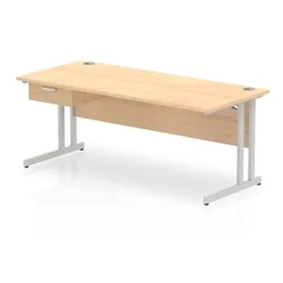 Impulse 1800x800 Desk Maple/Silver Cantilever Leg 1x1 Drawer Fixed Ped