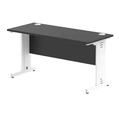 Impulse 1400x600mm Straight Desk Black Top White Cable Managed Leg