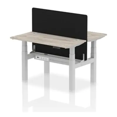 Air B2B 1200x600mm Adjustable 2P Bench Desk CP Grey Oak/Silver +Screen