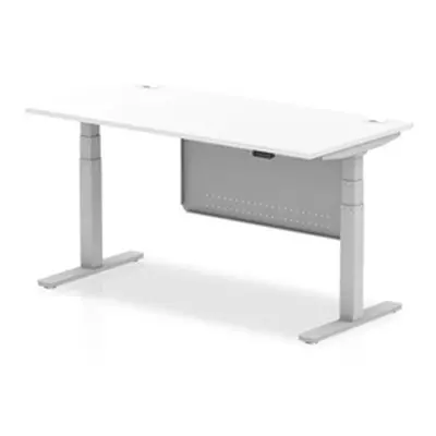 Air 1600x800 Height Adjustable Desk White CP Silver Leg Modesty Panel