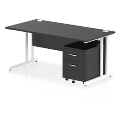 Impulse 1600x800 Desk Black/White Cantilever Leg 2 Drawer Mobile Ped