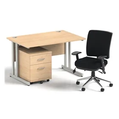 Impulse 1200 Desk Maple/Silver Cantilever 2 Dr Mobile Ped Black Chair