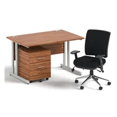 Impulse 1200 Desk Walnut/Silver Cantilever 2 Dr Mobile Ped Black Chair