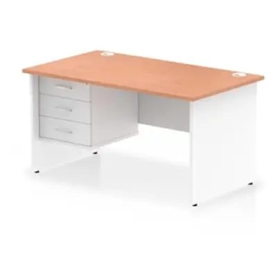 Impulse 1400x800 Desk Beech/White Panel End Leg 1x3 Drawer Fixed Ped