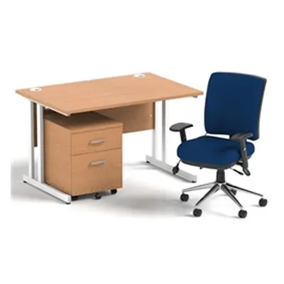 Impulse 1200 Desk Oak/White Cantilever 2 Drawer Mobile Ped Blue Chair