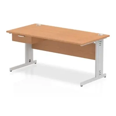 Impulse 1600x800 Desk Oak/Silver Cable Managed Leg 1 Dr Fixed Ped