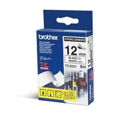 Brother P-Touch TZe Laminated Tape 12mm x 8m Black on White TZES231