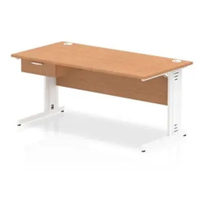 Impulse 1600x800 Desk Oak/White Cable Managed Leg 1x1 Drawer Fixed Ped