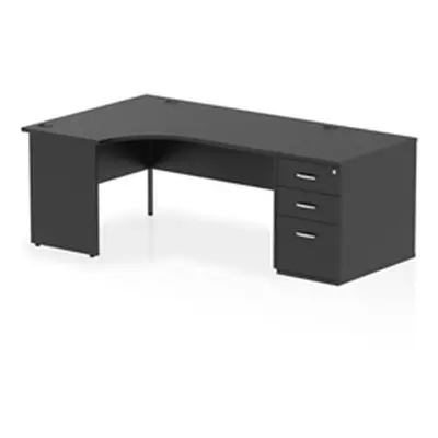 Impulse 1600 LH Crescent Desk Black Top Panel End 800 Desk High Ped