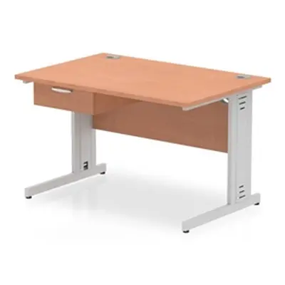 Impulse 1200x800 Desk Beech/Silver Cable Managed Leg 1 Dr Fixed Ped