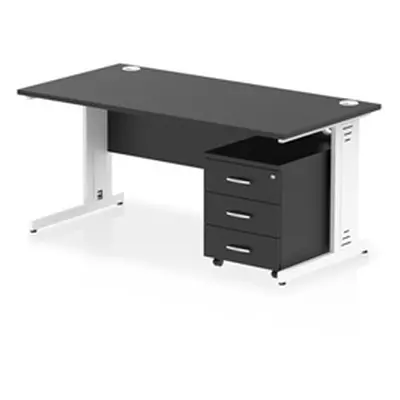 Impulse 1600x800 Desk Black/White Cable Managed 3 Drawer Mobile Ped