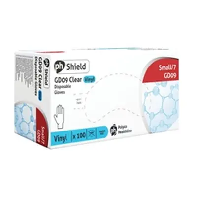 Shield Vinyl Powder-Free Gloves Small Clear (100 Pack) GD09