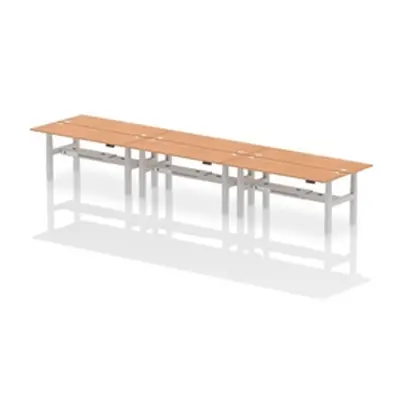 Air B2B 1800x600mm Height Adjustable 6P Bench Desk CP Oak/Silver