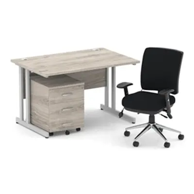 Impulse 1200 Desk Gry Oak/Silver Cantilever 3 D Mobile Ped Black Chair