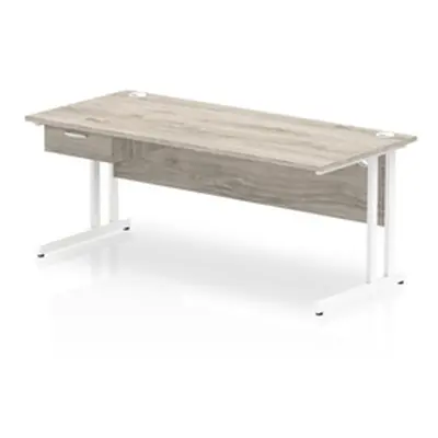 Impulse 1800x800 Desk Grey Oak/White Cantilever Leg 1 Drawer Fixed Ped