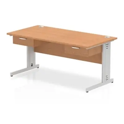 Impulse 1600x800 Desk Oak/Silver Cable Managed 2x1 Drawer Fixed Peds