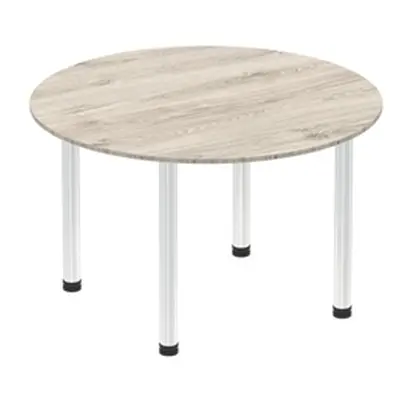 Impulse 1200mm Round Table Grey Oak Top Chrome Post Leg