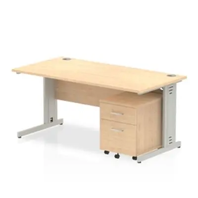 Impulse 1600x800mm Desk Maple Top Silver Cable Managed Leg+ Mobile Ped