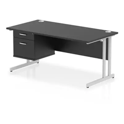 Impulse 1600x800 Desk Black/Silver Cantilever Leg 1x2 Drawer Fixed Ped