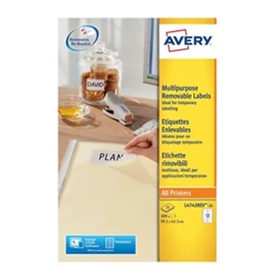 Avery Labels Removable Laser 12 per Sheet 99.1x42.3mm - L4743REV-25