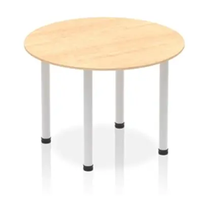 Impulse 1000mm Round Table Maple Top Silver Post Leg