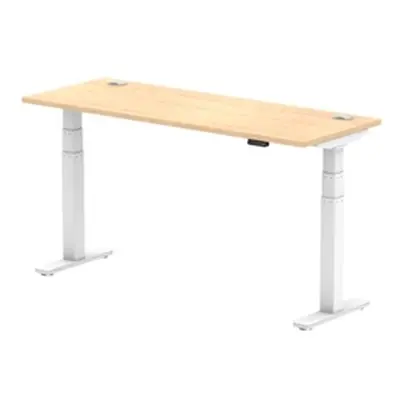 Air 1600x600mm Height Adjustable Desk Maple Top Cable Ports White Leg