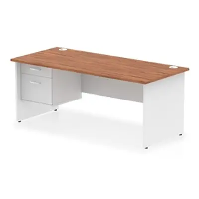 Impulse 1800x800 Desk Walnut/White Panel End Leg 1x2 Drawer Fixed Ped