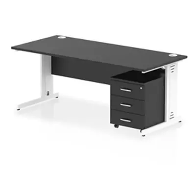 Impulse 1800x800 Desk Black/White Cable Managed 3 Drawer Mobile Ped