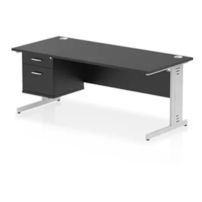 Impulse 1800x800 Desk Black/Silver Cable Managed Leg 2 Dr Fixed Ped