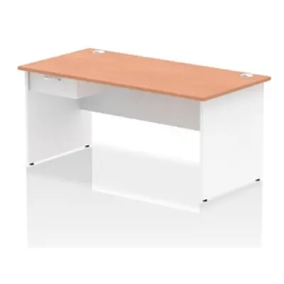 Impulse 1600x800 Desk Beech/White Panel End 1x1 Drawer Fixed Ped