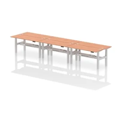 Air B2B 1600x600mm Height Adjustable 6P Bench Desk CP Beech/Silver