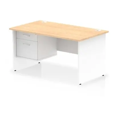 Impulse 1400x800 Desk Maple/White Panel End Leg 1x2 Drawer Fixed Ped