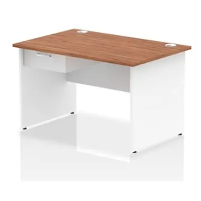 Impulse 1200x800 Desk Walnut/White Panel End 1x1 Drawer Fixed Ped