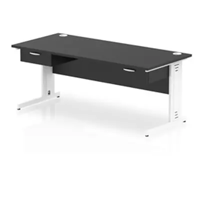 Impulse 1800x800 Desk Black/White Cable Managed 2x1 Drawer Fixed Peds