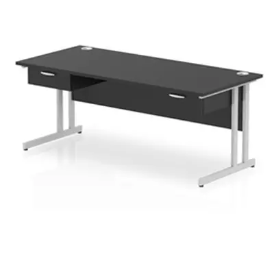 Impulse 1800x800 Desk Black/Silver Cantilever Leg 2x1 Drawer Fixed Ped