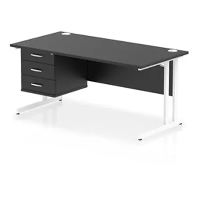 Impulse 1600x800 Desk Black/White Cantilever Leg 1x3 Drawer Fixed Ped