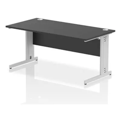 Impulse 1600x800mm Straight Desk Black Top Silver Cable Managed Leg