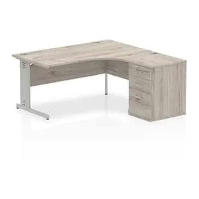 Impulse 1600mm Right Crescent Desk Grey Oak White Leg + Desk High Ped